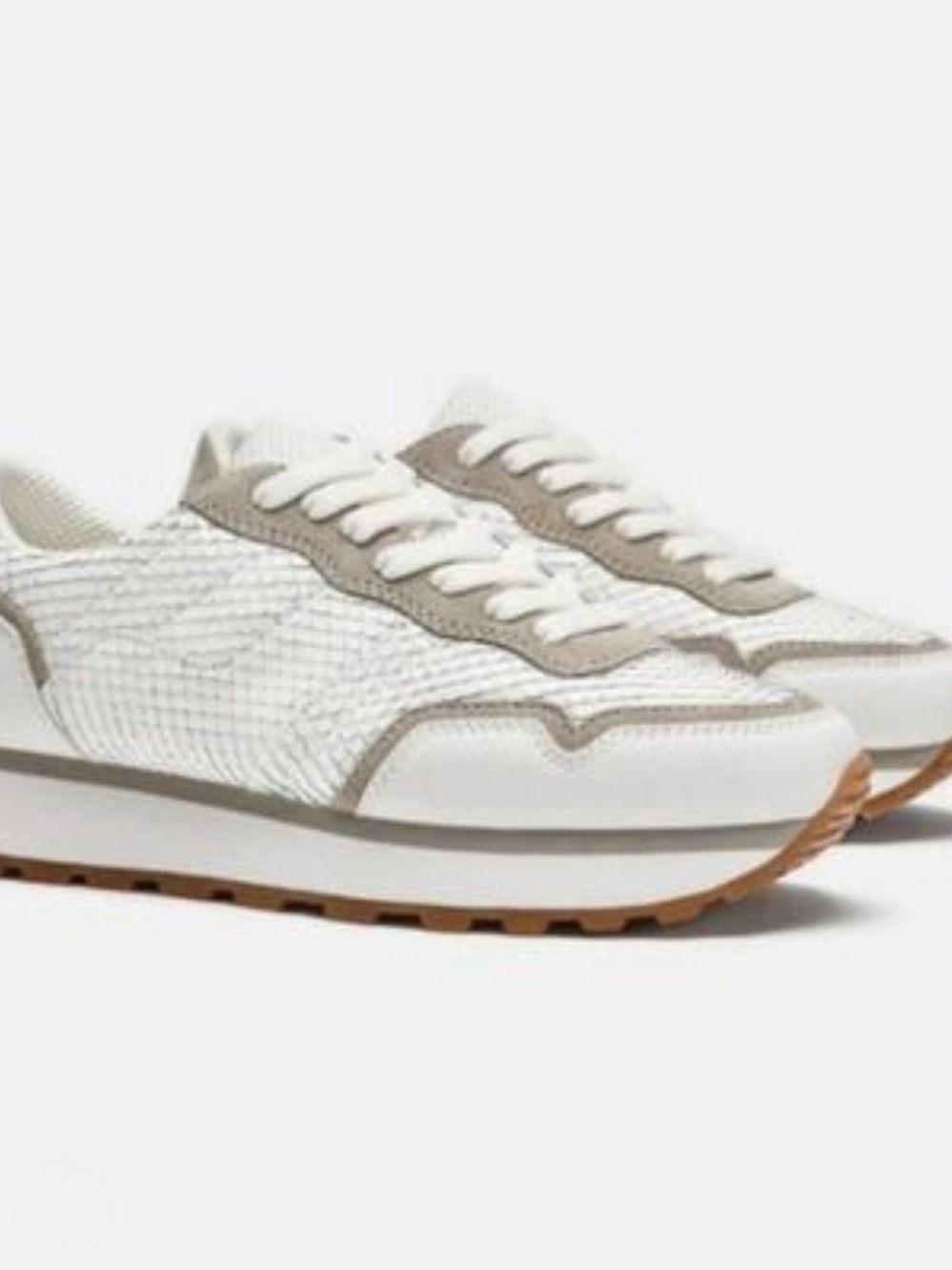 Zara Faux Snakeskin Platform Sneakers Retro Runner White Taupe Size 38/7.5 US